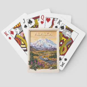 Jeu De Cartes Paysage de montagnes enneigées vintage de road tri
