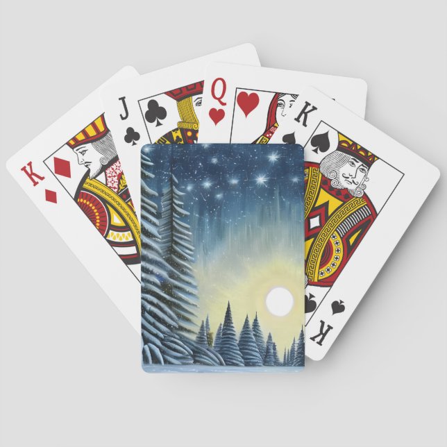 Jeu De Cartes Paysage De Neige À feuillage persistant Lune Sous  (dos)