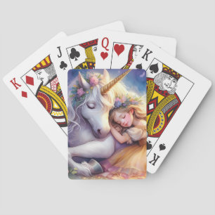 Jeu De Cartes Paysage de rêve de licorne de fille endormie