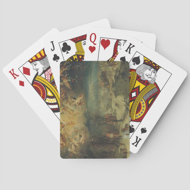 Jeu De Cartes Paysage hivernal Avec Les Villageois Rassembler Le (dos)