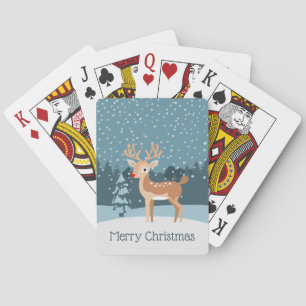 Jeu De Cartes Paysage hivernal rêvé avec un cerf mignon
