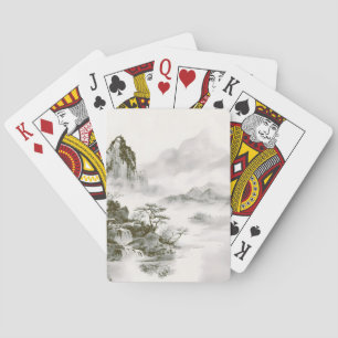 Jeu De Cartes Paysage minimaliste de montagne zen à l'encre brum