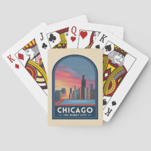 Jeu De Cartes Paysage urbain de Chicago au coucher du soleil de
