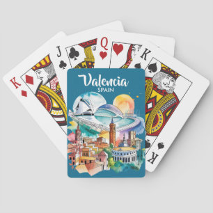 Jeu De Cartes Paysage urbain de Valence Espagne Aquarelle Voyage