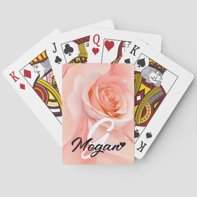 Jeu De Cartes Peach Fuzz Rose Arrière - plan Monogramme Nom Coeu (dos)