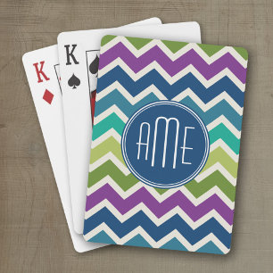 Jeu De Cartes Peacock Colors Chevron Motif Monogrammes personnal
