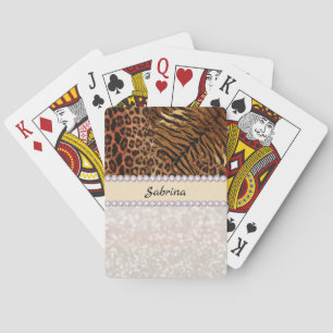 Jeu De Cartes Peau de tigre léopard diamant rose paillettes cris