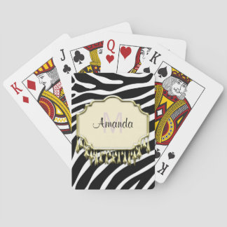 Jeu De Cartes Peau de zèbre rétro avec strass dorés