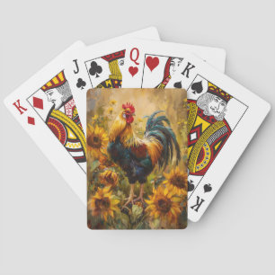 Jeu De Cartes Peinture à l'huile de coq et de tournesol