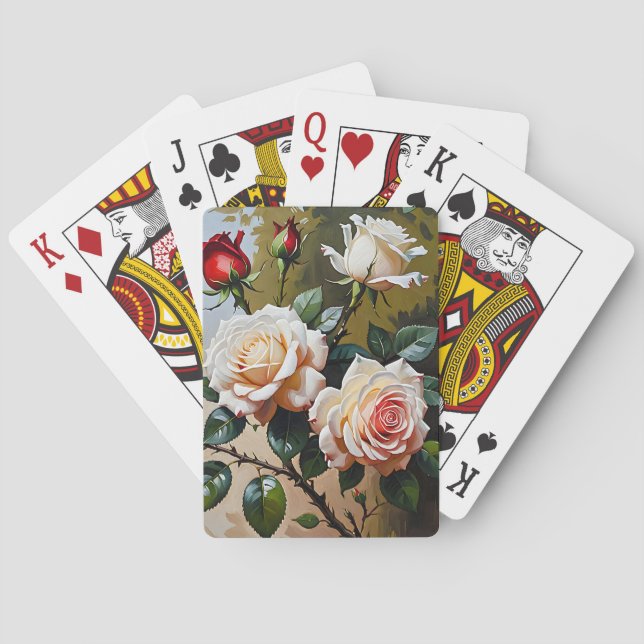 Jeu De Cartes Peinture à l'huile rose blanche et rouge (dos)