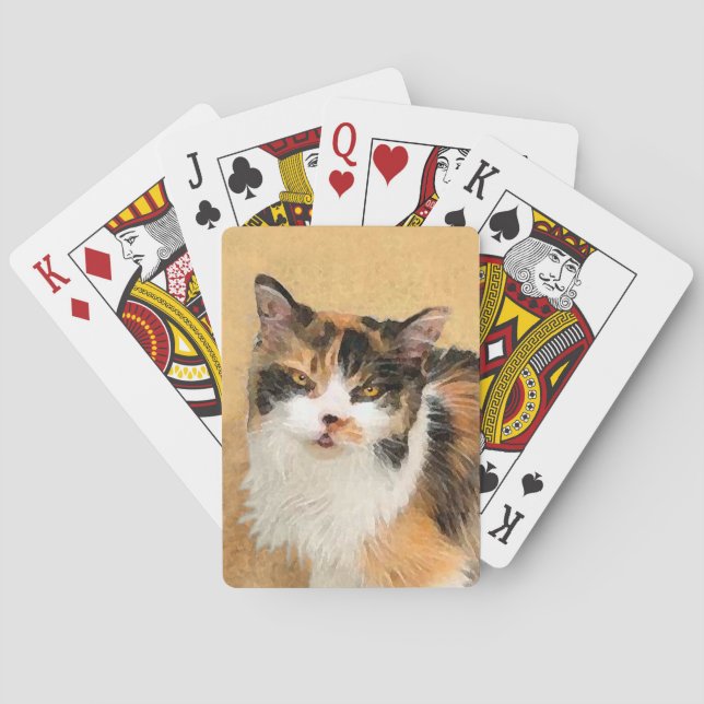 Jeu De Cartes Peinture de chat calico - Art de chat original mig (dos)