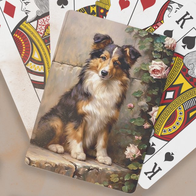 Jeu De Cartes Peinture de chiot de colley mignon (Playing cards with the painting of a cute collie puppy)