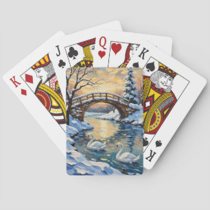 Jeu De Cartes Peinture de la famille des cygnes vintage sous le