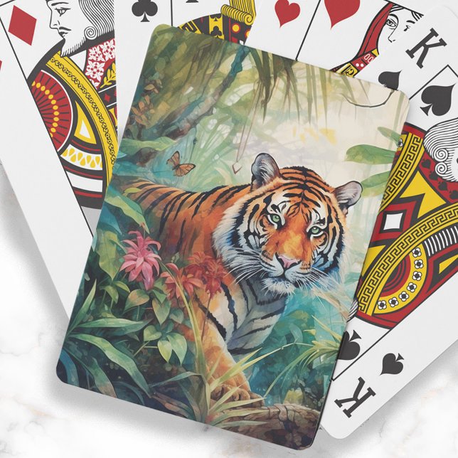 Jeu De Cartes Peinture de la jungle du tigre  (Tiger in the jungle playing cards.)