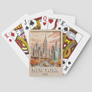 Jeu De Cartes Peinture de la skyline texturée 3D vintage de New