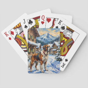 Jeu De Cartes Peinture de Noël alpine vintage de Saint-Bernard