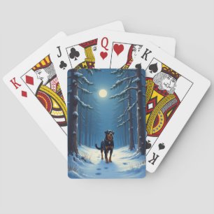 Jeu De Cartes Peinture de Noël Rottweiler Randonnée en Forêt Éto