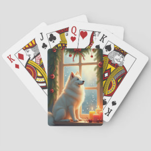 Jeu De Cartes Peinture de Noël Samoyède sous le gui