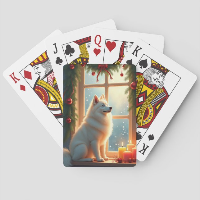 Jeu De Cartes Peinture de Noël Samoyède sous le gui (dos)