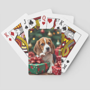 Jeu De Cartes Peinture de Noël : un Beagle emballant des cadeaux