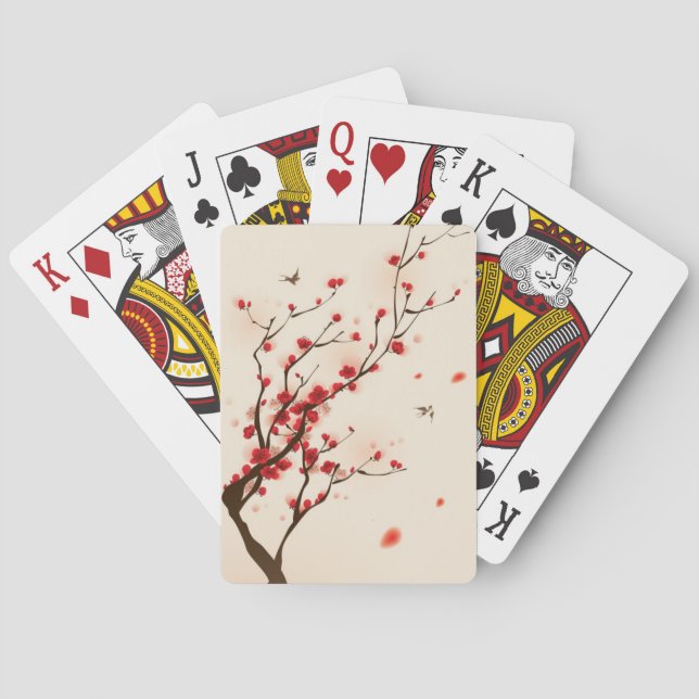 Jeu De Cartes Peinture de style oriental, fleur de prune au prin (dos)