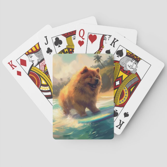 Jeu De Cartes Peinture de surf de la plage de Chow Chow (dos)