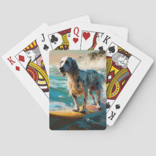 Jeu De Cartes Peinture de Surf sur la Plage avec Setter Anglais