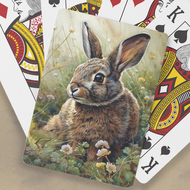 Jeu De Cartes Peinture de trèfle de lapin de lapin mignon  (Bunny rabbit and clover painting playing cards)