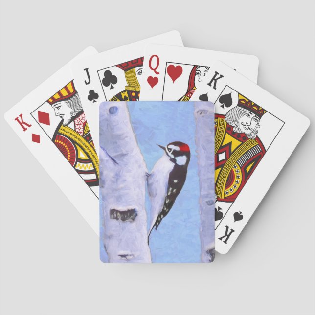 Jeu De Cartes Peinture Downy Woodpecker - Art original pour oise (dos)