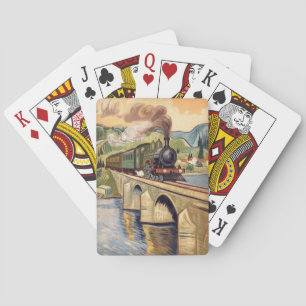Jeu De Cartes Peinture d'une locomotive à vapeur ancienne traver