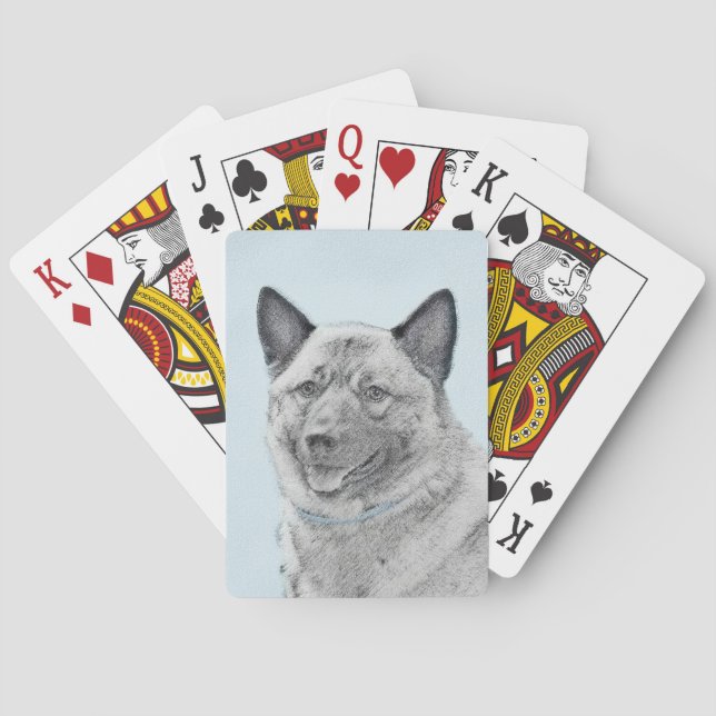 Jeu De Cartes Peinture norvégienne Elkhound - Art original Chien (dos)