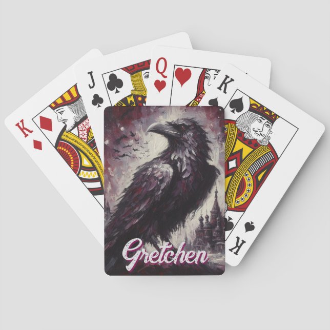 Jeu De Cartes Peinture personnalisée de corbeau gothique oiseau (dos)