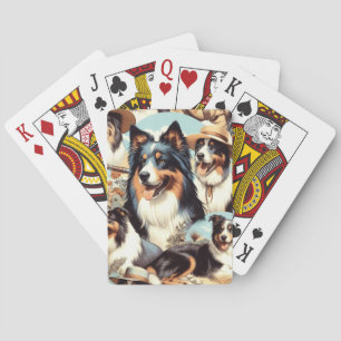 Jeu De Cartes Peinture rétro Australian Shepherd sans couture