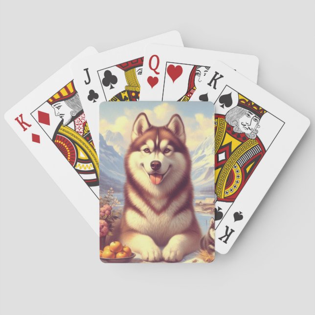Jeu De Cartes Peinture rétro Sibérienne Husky (dos)