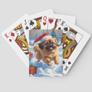 Jeu De Cartes Pekingese Chien courant dans la neige avec le Casq