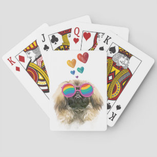 Jeu De Cartes Pekingese Dog with Hearts Saint-Valentin