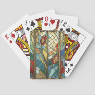 Jeu De Cartes Pépites en chef rouges en verre tendu au lever du