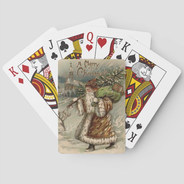 Jeu De Cartes Père Noël victorien avec arbre de Noël (dos)