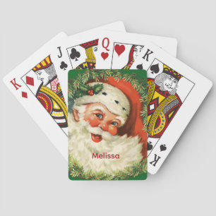 Jeu De Cartes Père Noël vintage avec couronne de pin