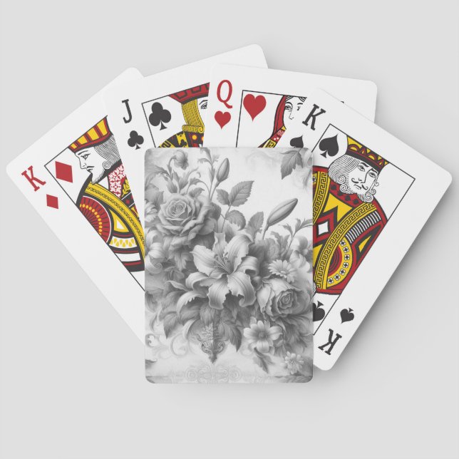 Jeu De Cartes Perfection florale noire et blanche (dos)