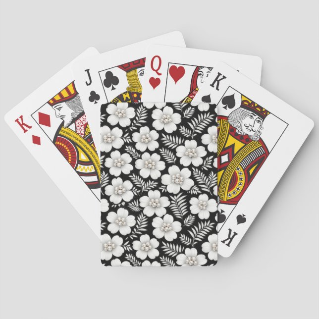 Jeu De Cartes Perles blanches à motif floral (dos)