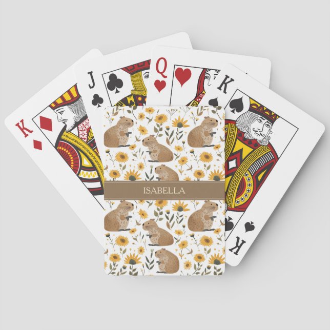 Jeu De Cartes Personalized Floral Capybara Playing Cards (dos)