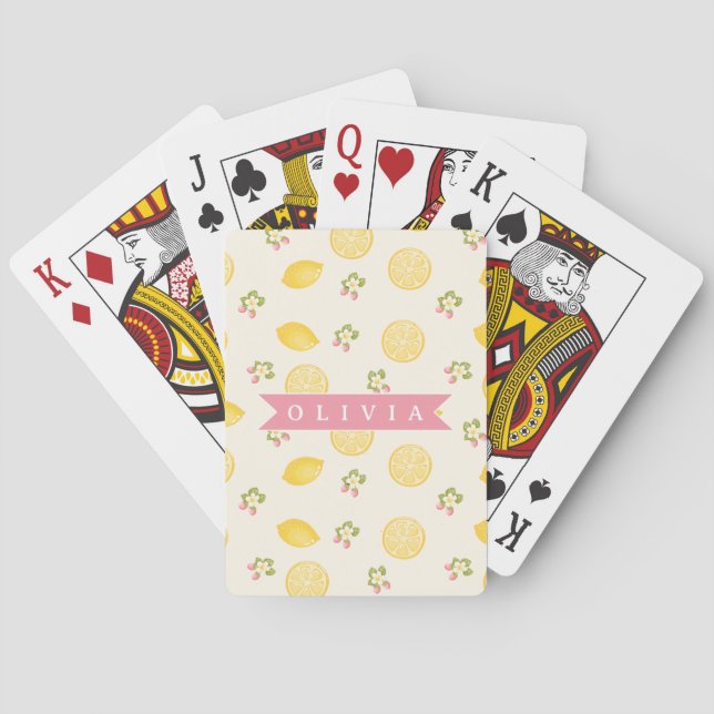 Jeu De Cartes Personalized Lemon Floral Summer Custom Name (dos)