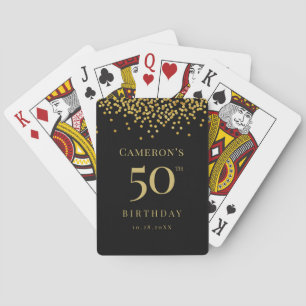 Jeu De Cartes Personnalisé 50e anniversaire noir confetti en or