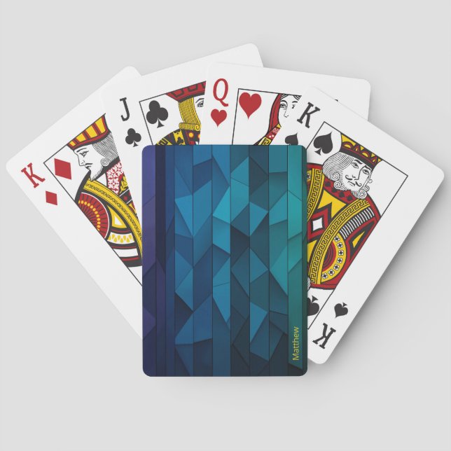 Jeu De Cartes Personnalisé Géométrique Bleu et Motif Turquoise (dos)