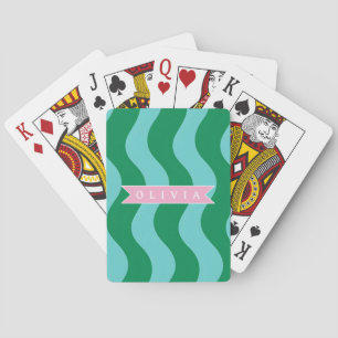 Jeu De Cartes Personnalisé Moderne Amusant Rayures de vague vert