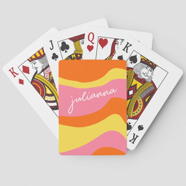 Jeu De Cartes Personnalisé Rétro 70s Groovy Orange Rose Unique (dos)
