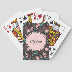 Jeu De Cartes Personnalisé rose et Turquoise floral foncé