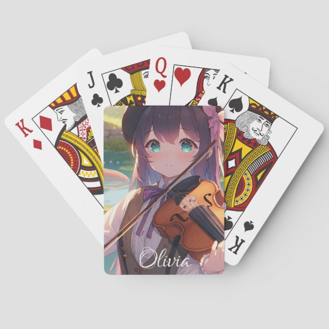 Jeu De Cartes Personnalisée Anime Girl Jouer le violon (dos)