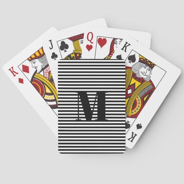 Jeu De Cartes Personnaliser monogramme initial noir blanc rayure (dos)